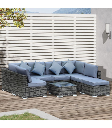 7-Seater Outdoor Garden Rattan Furniture Set w/ Coffee Table