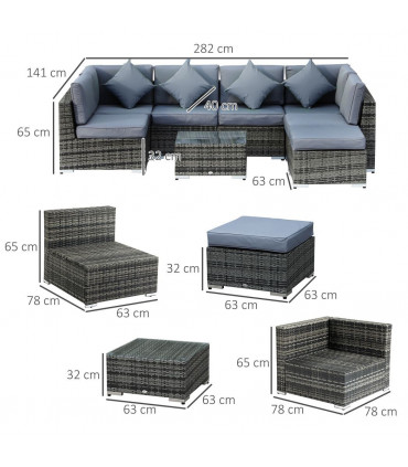 7-Seater Outdoor Garden Rattan Furniture Set w/ Coffee Table