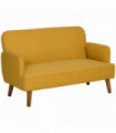 HOMCOM 2 Seater Sofa with 21cm Thick Padding and Wood Legs, Yellow