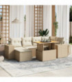 vidaXL 7 Piece Garden Sofa Set with Cushions Beige Poly Rattan
