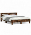vidaXL Bed Frame with Headboard Smoked Oak 150x200 cm King Size Engineered Wood
