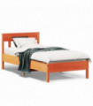 vidaXL Bed Frame with Headboard Wax Brown 100x200 cm Solid Wood Pine