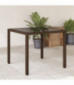 vidaXL Garden Table with Glass Top Brown 90x90x75 cm Poly Rattan