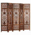 vidaXL Hand Carved 5-Panel Room Divider Brown 200x165 cm Solid Mango Wood