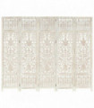 vidaXL Hand carved 5-Panel Room Divider White 200x165 cm Solid Mango Wood