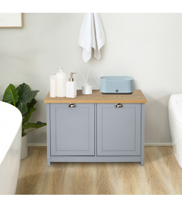 MDF Rustic 4-Compartment Storage Cabinet Grey 89.5 cm x 39.5 cm x 60 cm