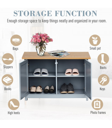 MDF Rustic 4-Compartment Storage Cabinet Grey 89.5 cm x 39.5 cm x 60 cm