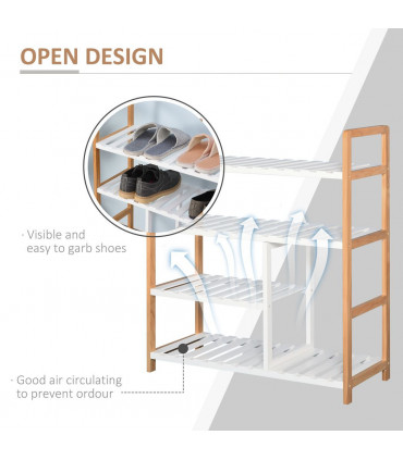 Shoe Rack 4-Tier Natural Wood Frame Boot Compartment Home Storage Pine Wood MDF