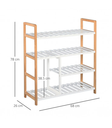 Shoe Rack 4-Tier Natural Wood Frame Boot Compartment Home Storage Pine Wood MDF