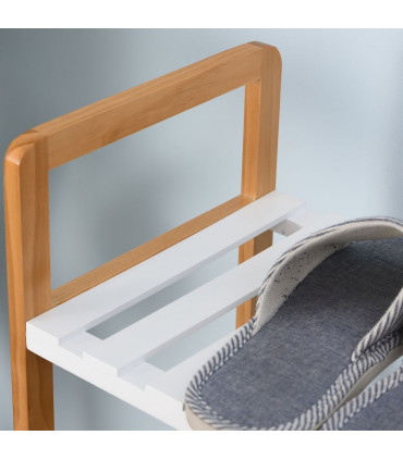 Shoe Rack 4-Tier Natural Wood Frame Boot Compartment Home Storage Pine Wood MDF