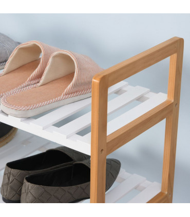 Shoe Rack 4-Tier Natural Wood Frame Boot Compartment Home Storage Pine Wood MDF