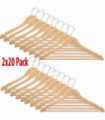 Wooden Pack of 40 Wooden Coat Hangers Rounded Under Bar Notches Grooves Sturdy