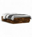 vidaXL Bed Frame with LED Lights Smoked Oak 120x200 cm Engineered Wood
