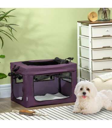 Mesh Purple 60cm Foldable Pet Carrier Cat Bag w/ Cushion for Miniature Dogs
