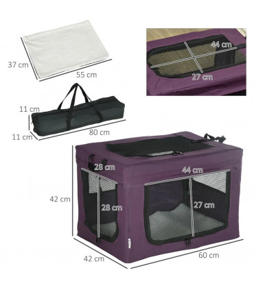 Mesh Purple 60cm Foldable Pet Carrier Cat Bag w/ Cushion for Miniature Dogs
