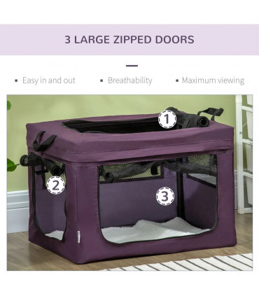 Mesh Purple 60cm Foldable Pet Carrier Cat Bag w/ Cushion for Miniature Dogs