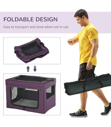 Mesh Purple 60cm Foldable Pet Carrier Cat Bag w/ Cushion for Miniature Dogs