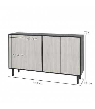 HOMCOM Sideboard Storage Cabinet for Living Room with Adjustable Shelves Black