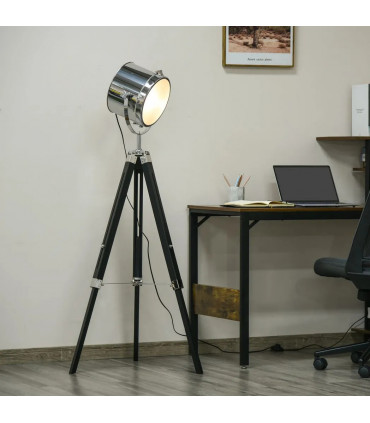 Floor Lamp Industrial Style Adjustable Tripod Silver Pinewood Steel