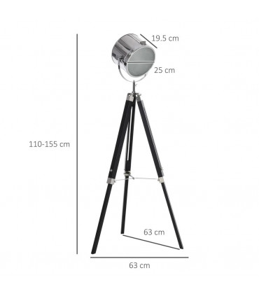 Floor Lamp Industrial Style Adjustable Tripod Silver Pinewood Steel