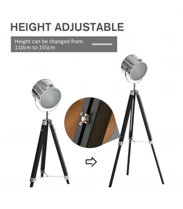 Floor Lamp Industrial Style Adjustable Tripod Silver Pinewood Steel