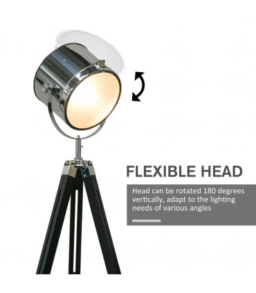 Floor Lamp Industrial Style Adjustable Tripod Silver Pinewood Steel