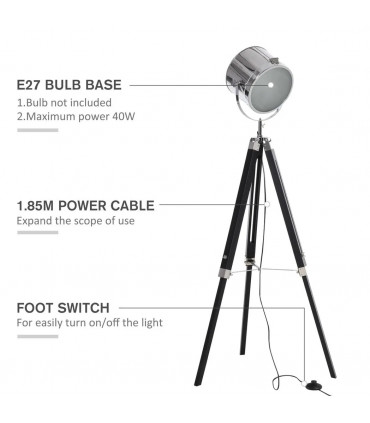 Floor Lamp Industrial Style Adjustable Tripod Silver Pinewood Steel