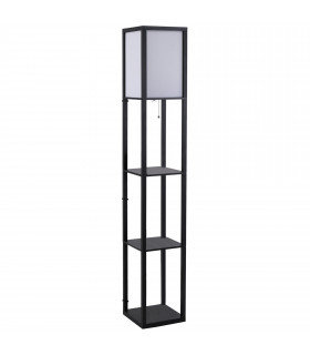 Floor Lamp, 4-tier Open Shelves, 26L x 26W x 160Hcm-Black/White Shelf
