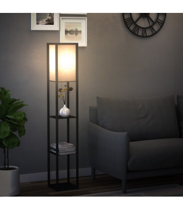 Floor Lamp, 4-tier Open Shelves, 26L x 26W x 160Hcm-Black/White Shelf