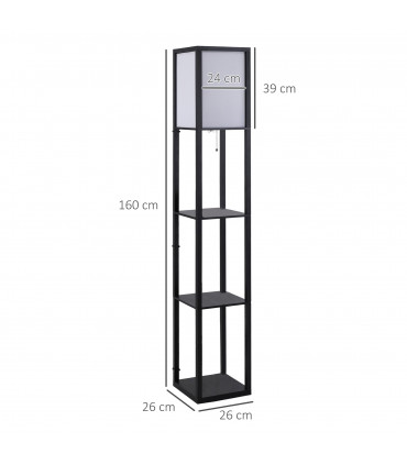 Floor Lamp, 4-tier Open Shelves, 26L x 26W x 160Hcm-Black/White Shelf