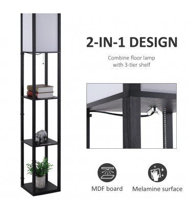 Floor Lamp, 4-tier Open Shelves, 26L x 26W x 160Hcm-Black/White Shelf