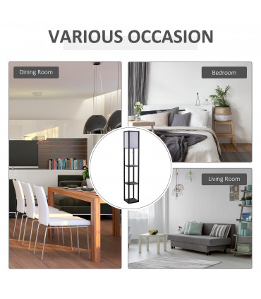 Floor Lamp, 4-tier Open Shelves, 26L x 26W x 160Hcm-Black/White Shelf