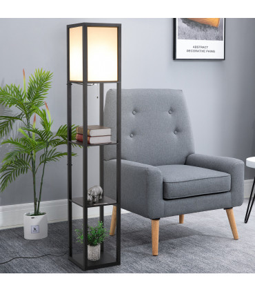 Floor Lamp, 4-tier Open Shelves, 26L x 26W x 160Hcm-Black/White Shelf