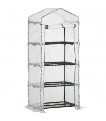 Greenhouse 4 Tier Mini, Portable Steel Frame, PE Cover, 160x69x50cm, White