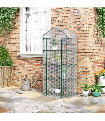Greenhouse 4 Tier Mini, Portable Steel Frame, PE Cover, 160x69x50cm, White
