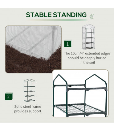 Greenhouse 4 Tier Mini, Portable Steel Frame, PE Cover, 160x69x50cm, White