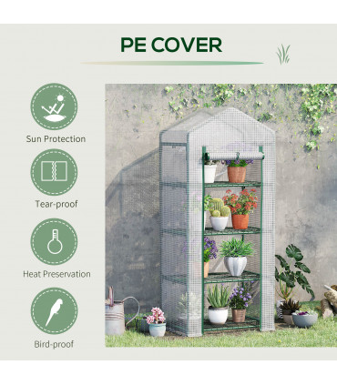 Greenhouse 4 Tier Mini, Portable Steel Frame, PE Cover, 160x69x50cm, White