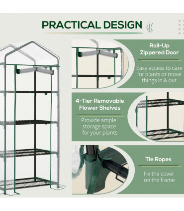 Greenhouse 4 Tiers Mini Portable Metal Frame Transparent 160x70x50cm
