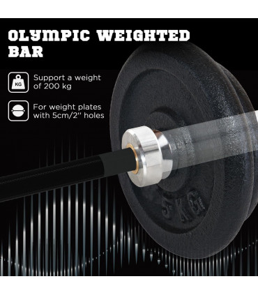 Barbell Bar for 2"/5cm Weight Plates, Home Gym Weight Lifting Bar, 210cm, 20kg