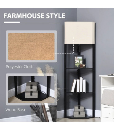 Floor Lamp with Shelves, Modern Standing Lamps for Living Room Bedroom, Black