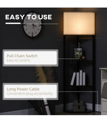 Floor Lamp with Shelves, Modern Standing Lamps for Living Room Bedroom, Black