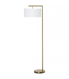 Floor Lamp with Linen Lampshade Round Base for Living Room Bedroom - White