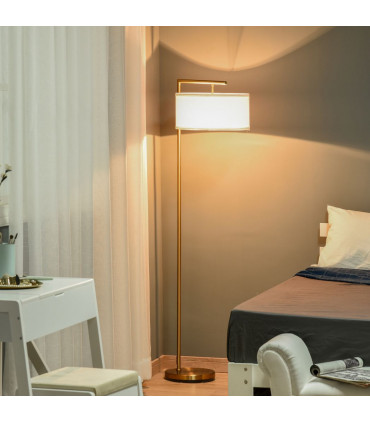 Floor Lamp with Linen Lampshade Round Base for Living Room Bedroom - White