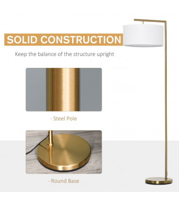 Floor Lamp with Linen Lampshade Round Base for Living Room Bedroom - White