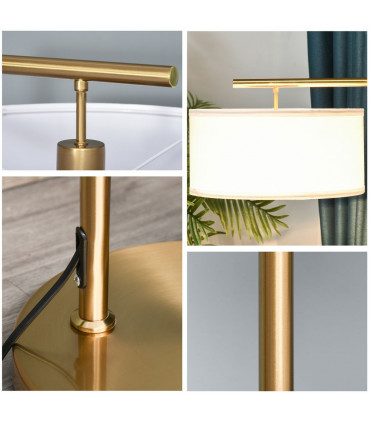 Floor Lamp with Linen Lampshade Round Base for Living Room Bedroom - White