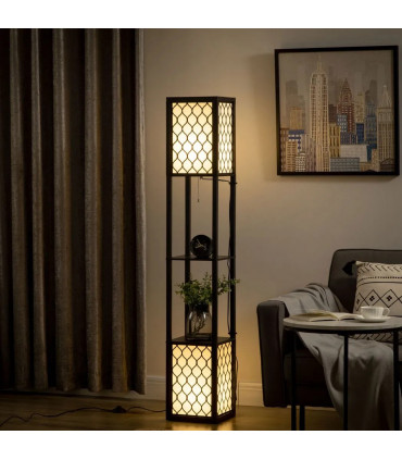 Floor Lamp Black MDF 61L x 61W x 15Dcm Modern Standing Lamps with Shelves