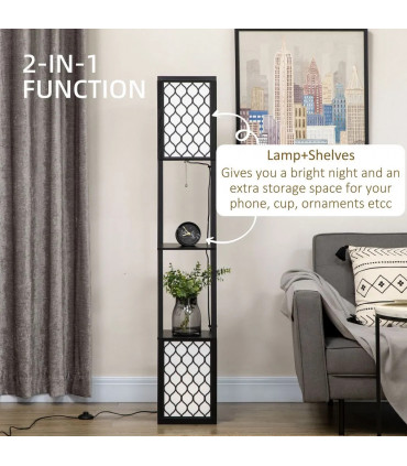 Floor Lamp Black MDF 61L x 61W x 15Dcm Modern Standing Lamps with Shelves