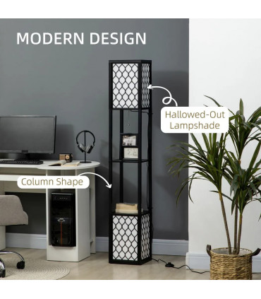 Floor Lamp Black MDF 61L x 61W x 15Dcm Modern Standing Lamps with Shelves