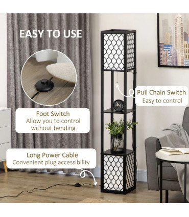 Floor Lamp Black MDF 61L x 61W x 15Dcm Modern Standing Lamps with Shelves