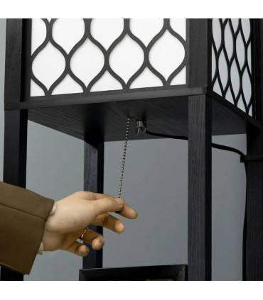 Floor Lamp Black MDF 61L x 61W x 15Dcm Modern Standing Lamps with Shelves